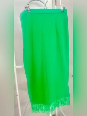 Green Fringe Pencil Skirt